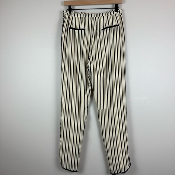 Greylin Anthropologie Pants Women Medium Ivory Black Striped Tassel Tie Straight - Picture 2 of 10